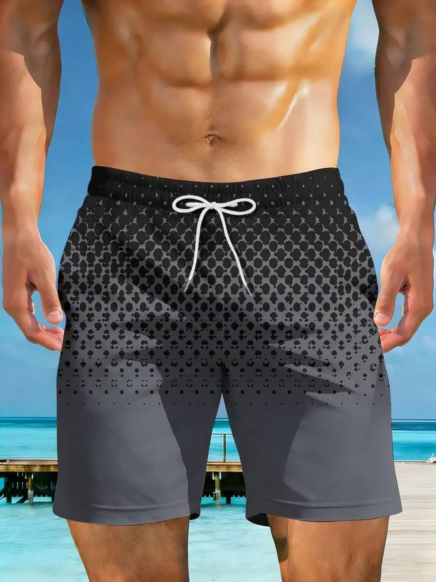 Mens Beach Shorts With 3D Geometric Dot Gradient Print