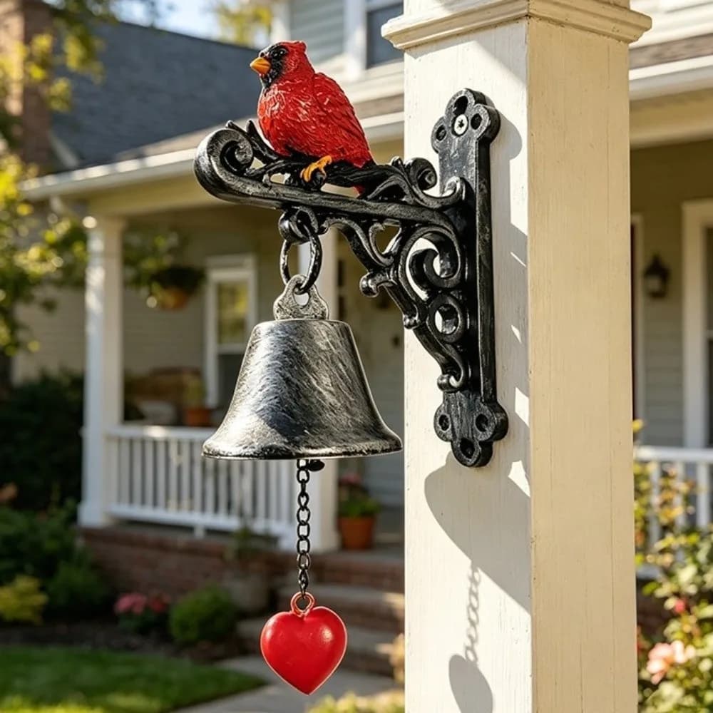 Wind Chimes Metal Red Bird Doorbell Resin Sturdy Wall Mounted Doorbell Weather-proof Handmade Retro Doorbell Entrance Door