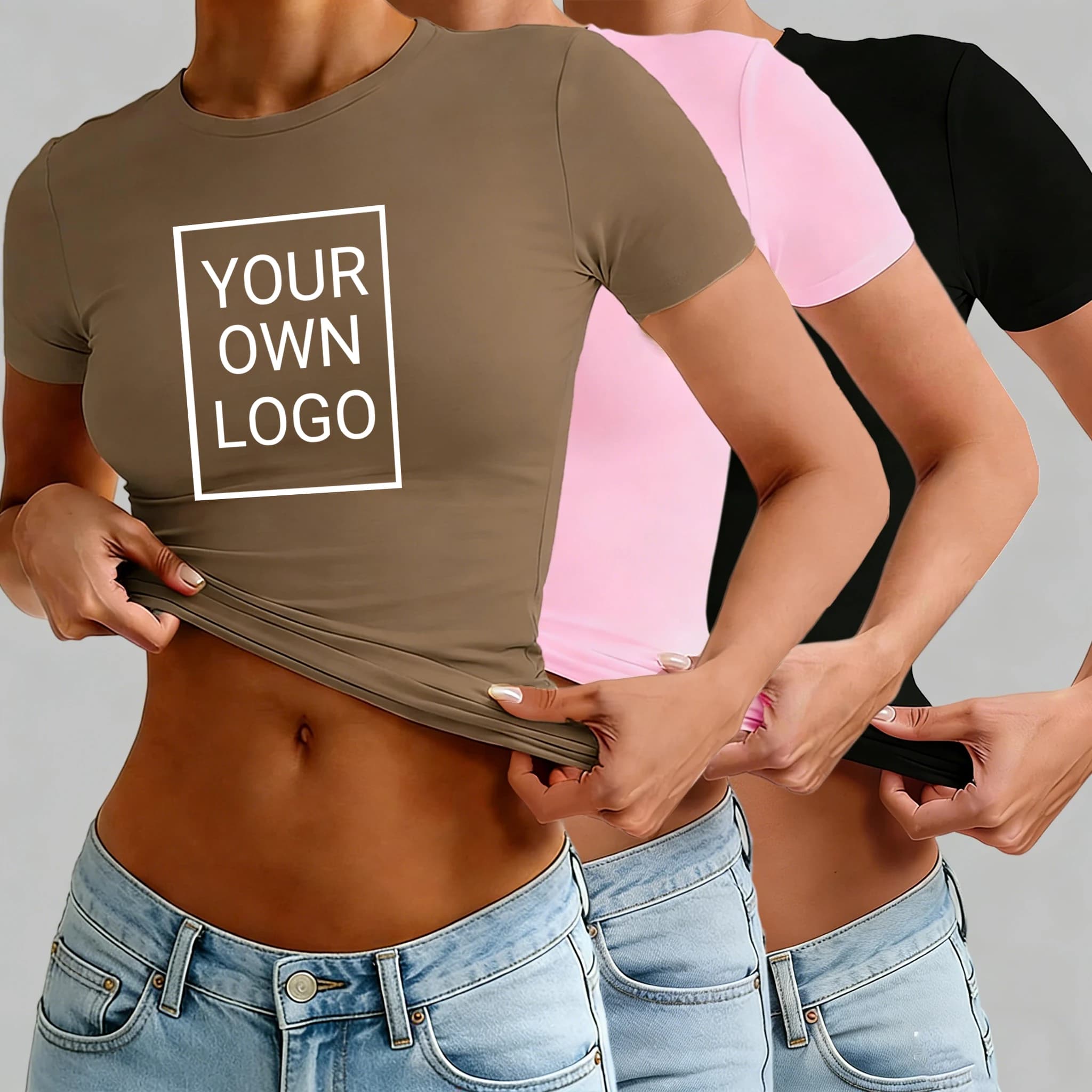Personalized Crop Women's T-shirt with Logo and Fantasy, Slim DIY Crew, Summer Court Sleeves, Comfortable and Sexy, Versatile Top