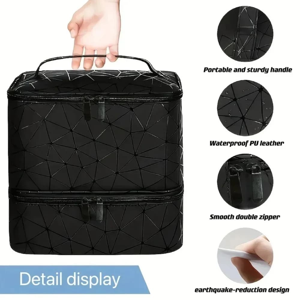 Organizer portatile per trucchi e cosmetici a doppio strato – Custodia da viaggio per smalti e oli essenziali, borsa portaoggetti multifunzione