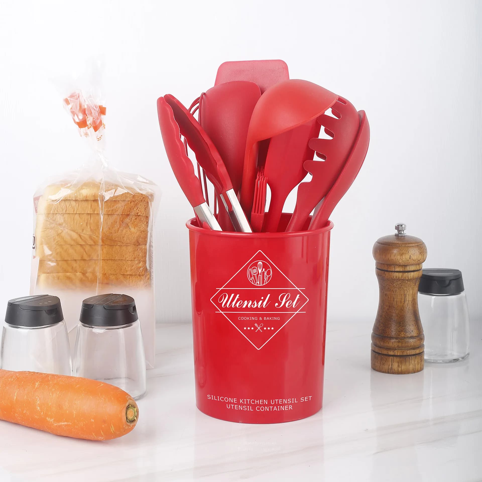 Spatola in silicone, padella antiaderente, utensile per stir-fry, pinza per alimenti, cucchiaio da zuppa, utensili da cucina in silicone, set di 11 pezzi di spatole per stir-fry