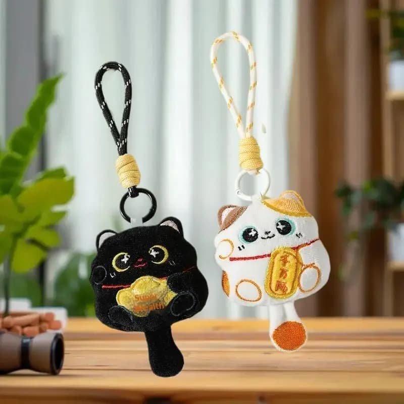 1/2 Pezzi Simpatico Gatto Portafortuna Mascotte Peluche Giocattolo Imbottito Portachiavi Ciondolo Cordino per Borsa Souvenir Regalo per il Capodanno Cinese