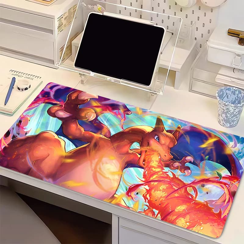 Tappetino per mouse P-Pokemon Charizard per computer portatile, tappetino per tastiera anime, tappetino per mouse grande, tappetino per tastiere, tappetino da scrivania per giocatori, decorazione