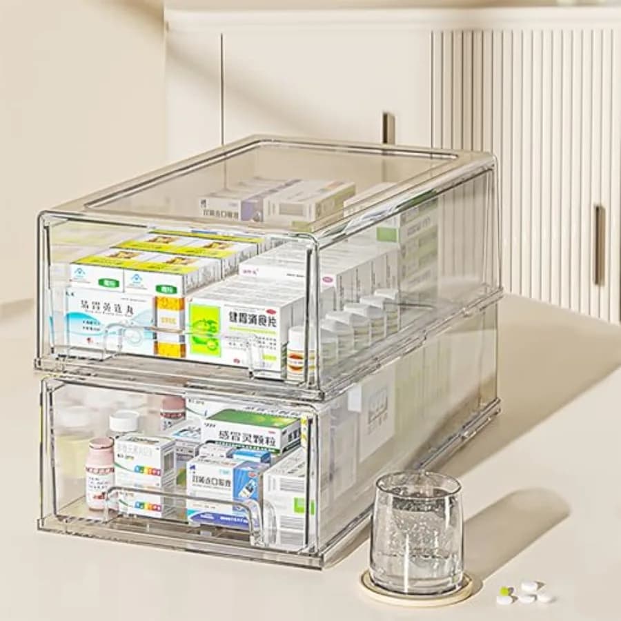 Cassetta di Pronto Soccorso per Bagno, Armadio e Dispensa, Organizzatore per Medicinali, Scatola Porta Medicinali, Cerotti Adesivi per Famiglia