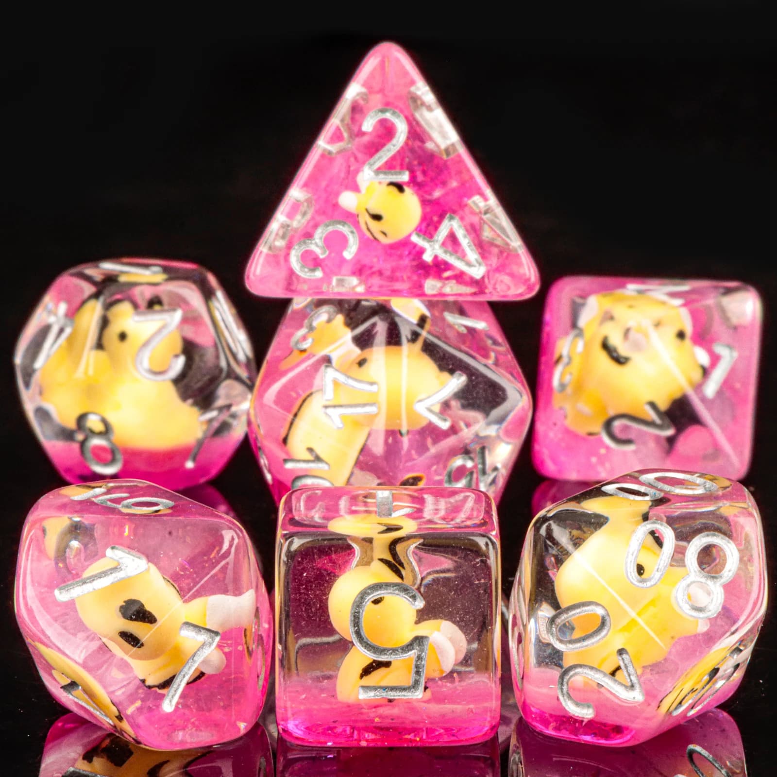 DnD Bumble Bee Dice in resina, dadi per inclusione animale per D&D, dadi da gioco RPG per Dungeons and Dragons, set di dadi poliedrici