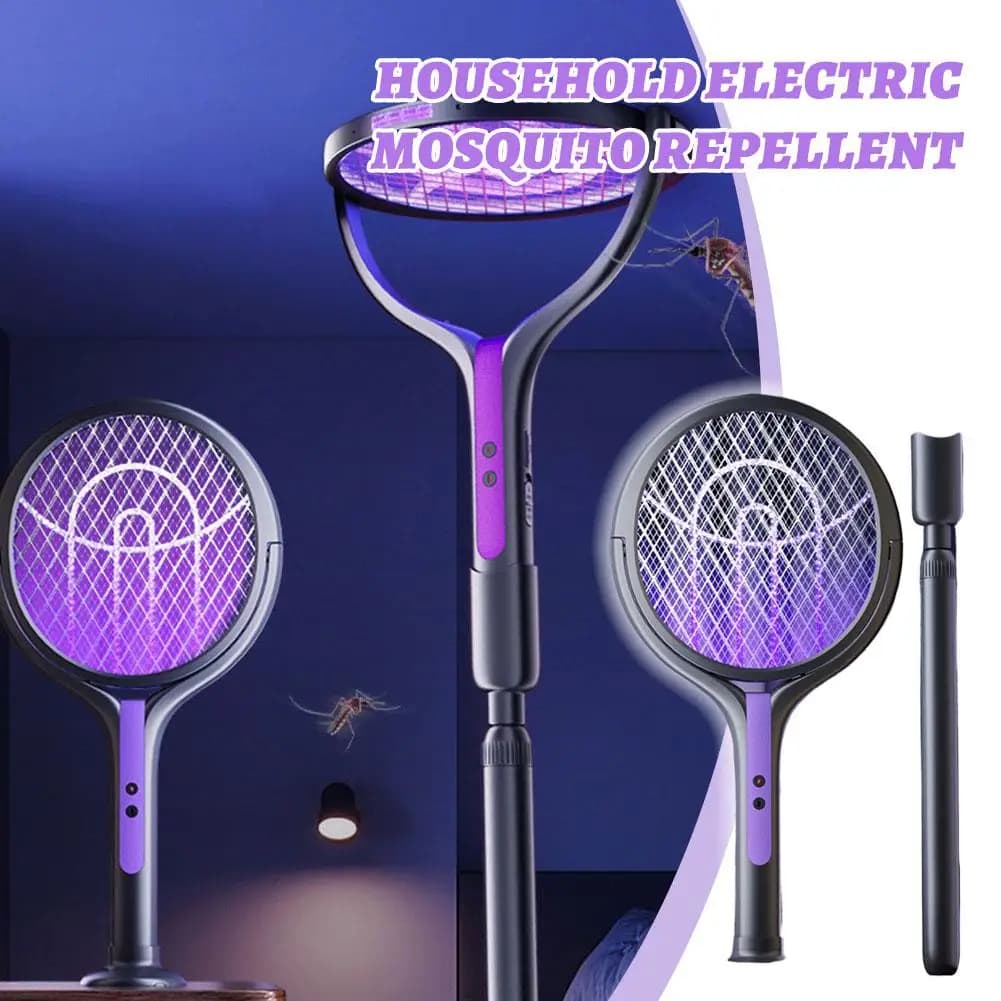 Racchetta Elettrica Ricaricabile Telescopica con Testa Rotante, Trappola per Insetti con Luce UV, Zapper Multiuso da Parete