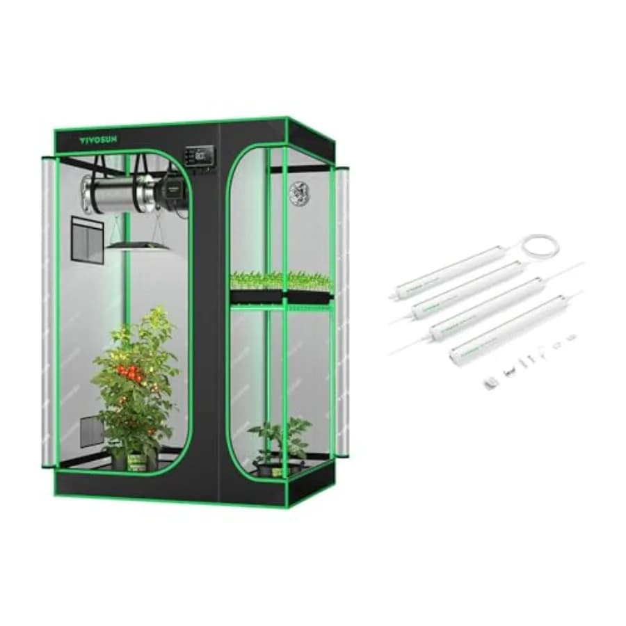 Tenda da Coltivazione D325 2-in-1 3x2 con Luci Lineari T5 e Striscia LED a Spettro Completo 1ft 5000K per Coltivazione Indoor di Piante