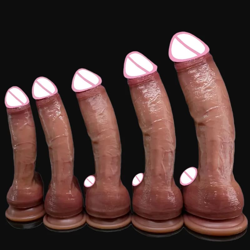Morbido realistico pene umano dildo economico sensazione di pelle doppia ventosa in silicone cazzo spesso giocattoli del sesso anale donne uomini gay strapon cazzo