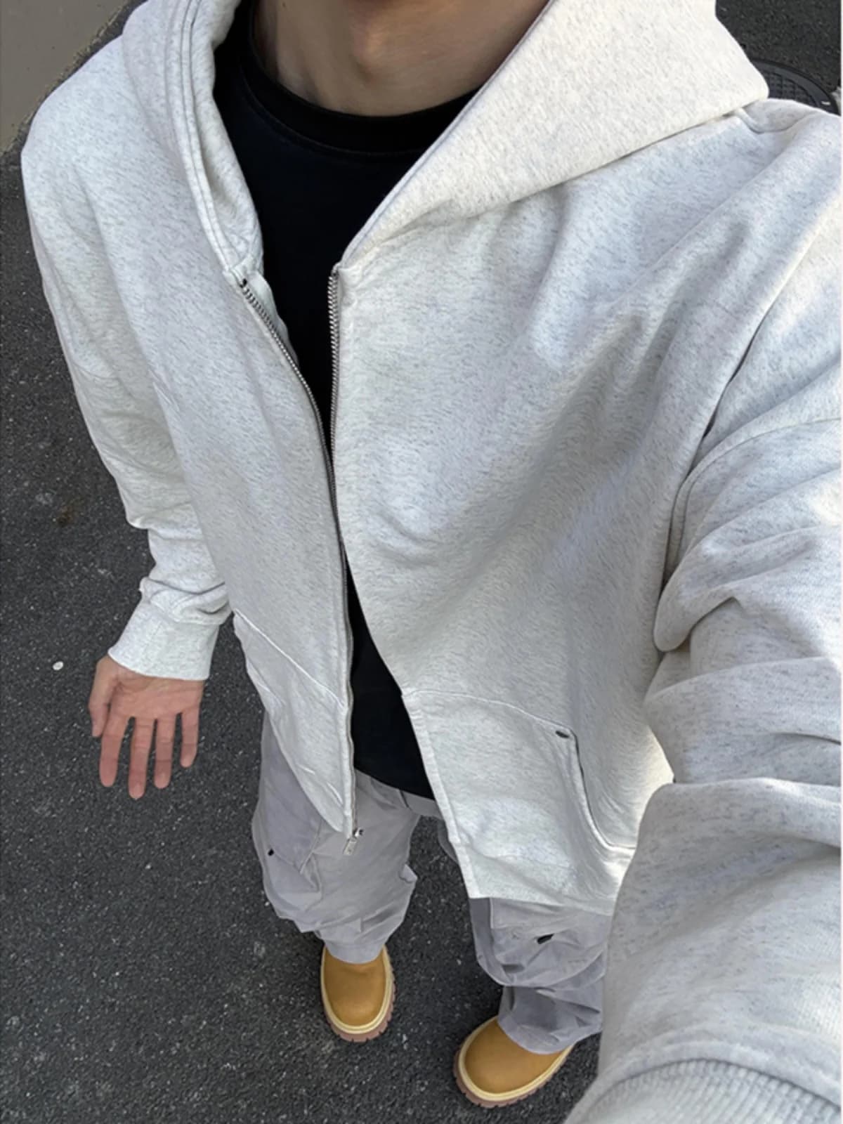 Cardigan con cappuccio da uomo bianco, stile americano trendy, pesante, ampio, casual, con cerniera, per primavera e autunno