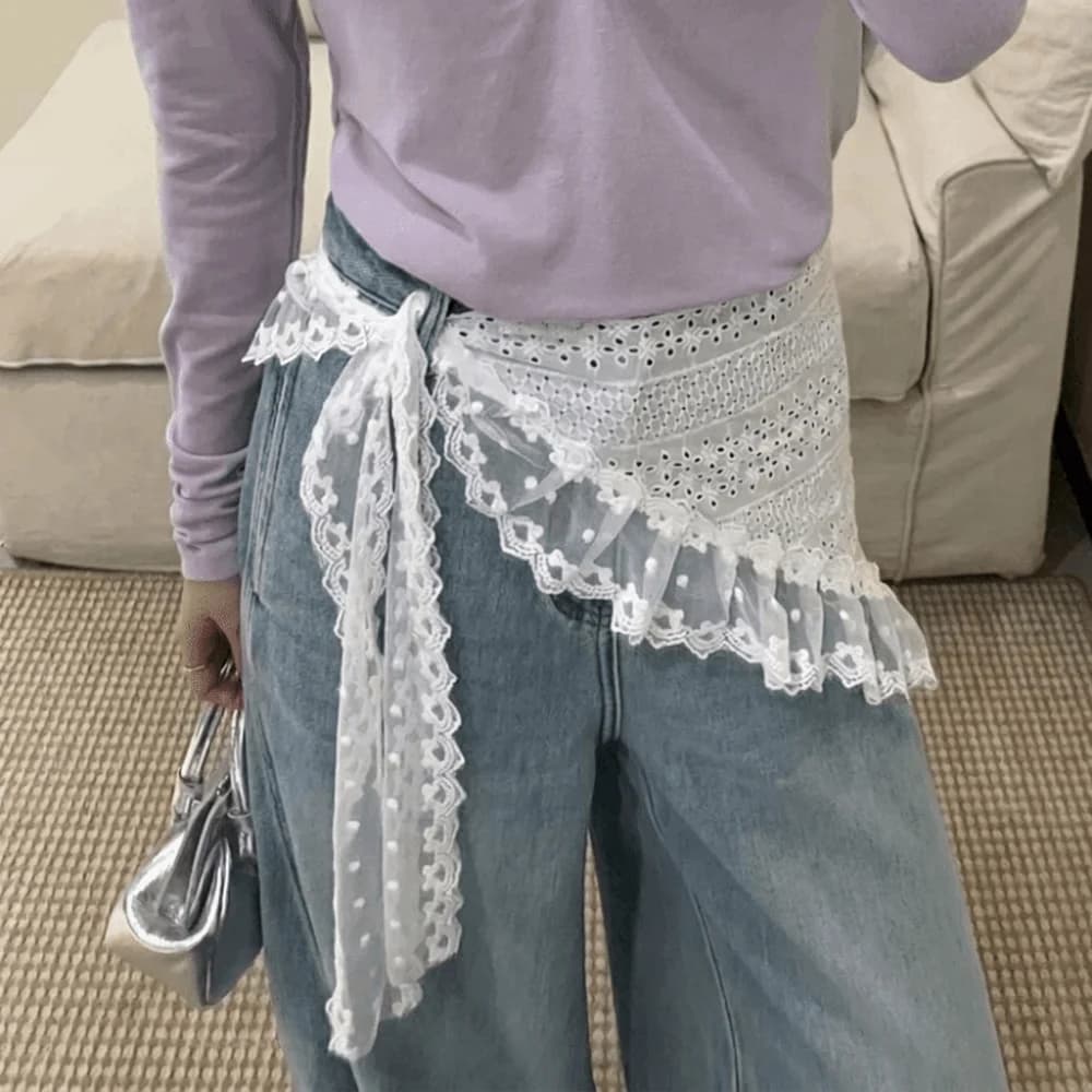 Multipurpose Lace Head Scarf Embroidered Floral Pattern Lightweight Triangle Shawl Retro Lace Trim Crochet Trim Hair Band