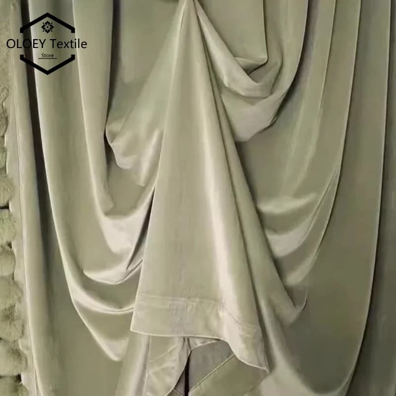 Custom Luxury Blackout Curtains French Retro Green Velvet Drapes with Fur Ball Trim for Bedroom Villa Living Room Opulent Decor