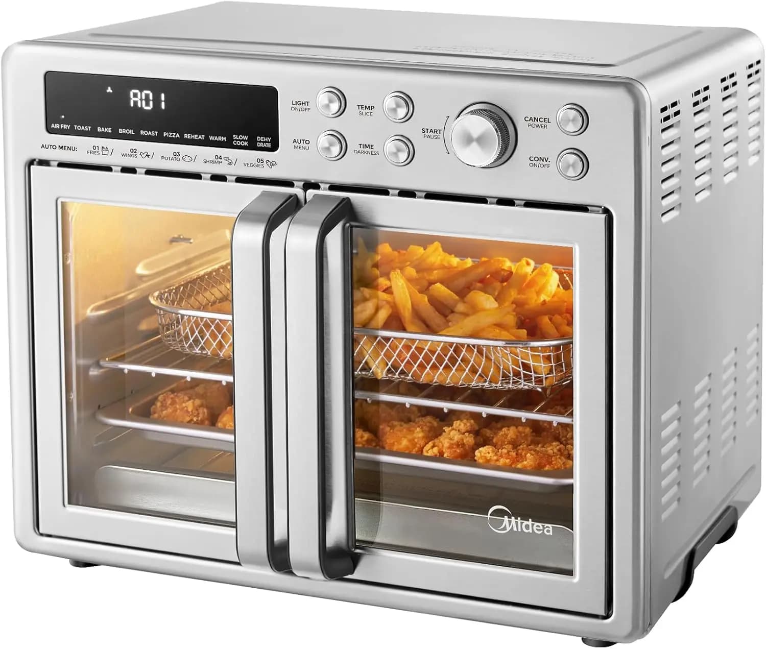 Forno Tostapane e Friggitrice ad Aria Combinata Extra Large da 26,4 QT con Porta alla Francese, 10 Funzioni in 1, Cottura Rapida con Meno Olio