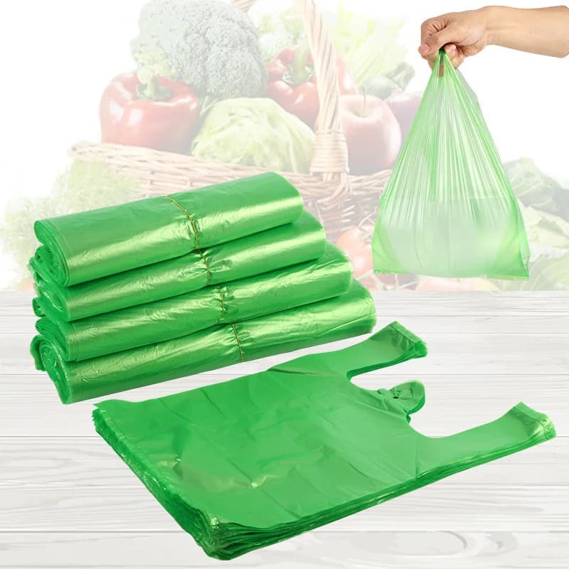 100 pz/pacco Sacchetto di Plastica Verde Supermercato Carry Out Bag Sacchetto Gilet Usa E Getta con Maniglia Cucina Soggiorno Imballaggio di Alimenti Puliti