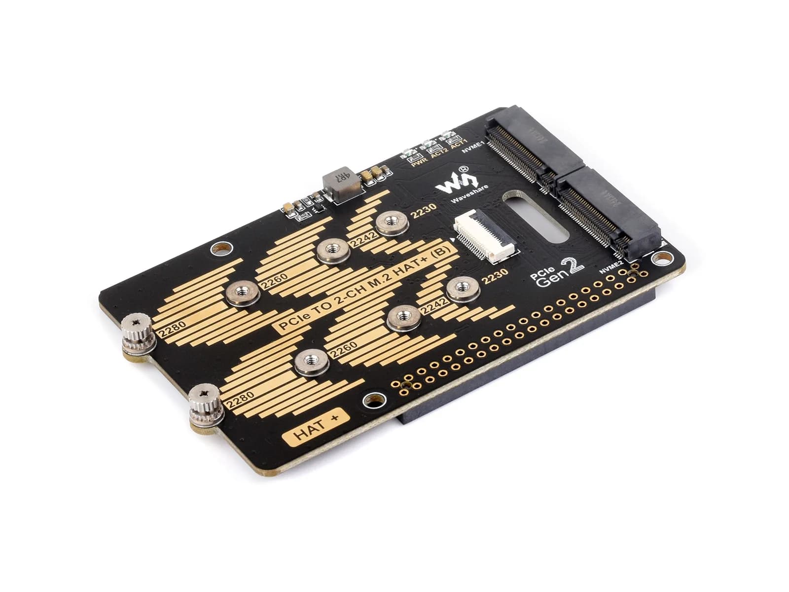 Adattatore PCIe a 2- canali M.2 tipo B per Raspberry Pi 5, compatibile con SSD M.2 con protocollo NVMe di dimensioni 2280 / 2260 / 2242 / 2230