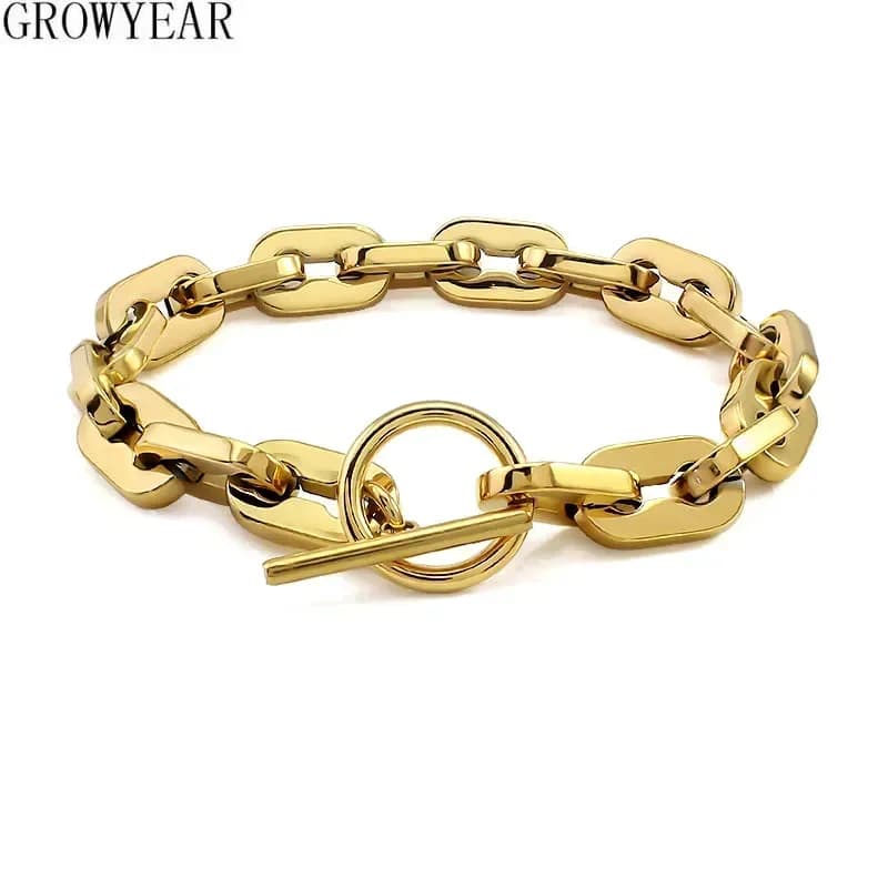 Bracciali Unisex Punk in acciaio inossidabile 316L con collegamento a catena per donna uomo T toggle Round Circle Lock Clasp squisiti bracciali Bangle