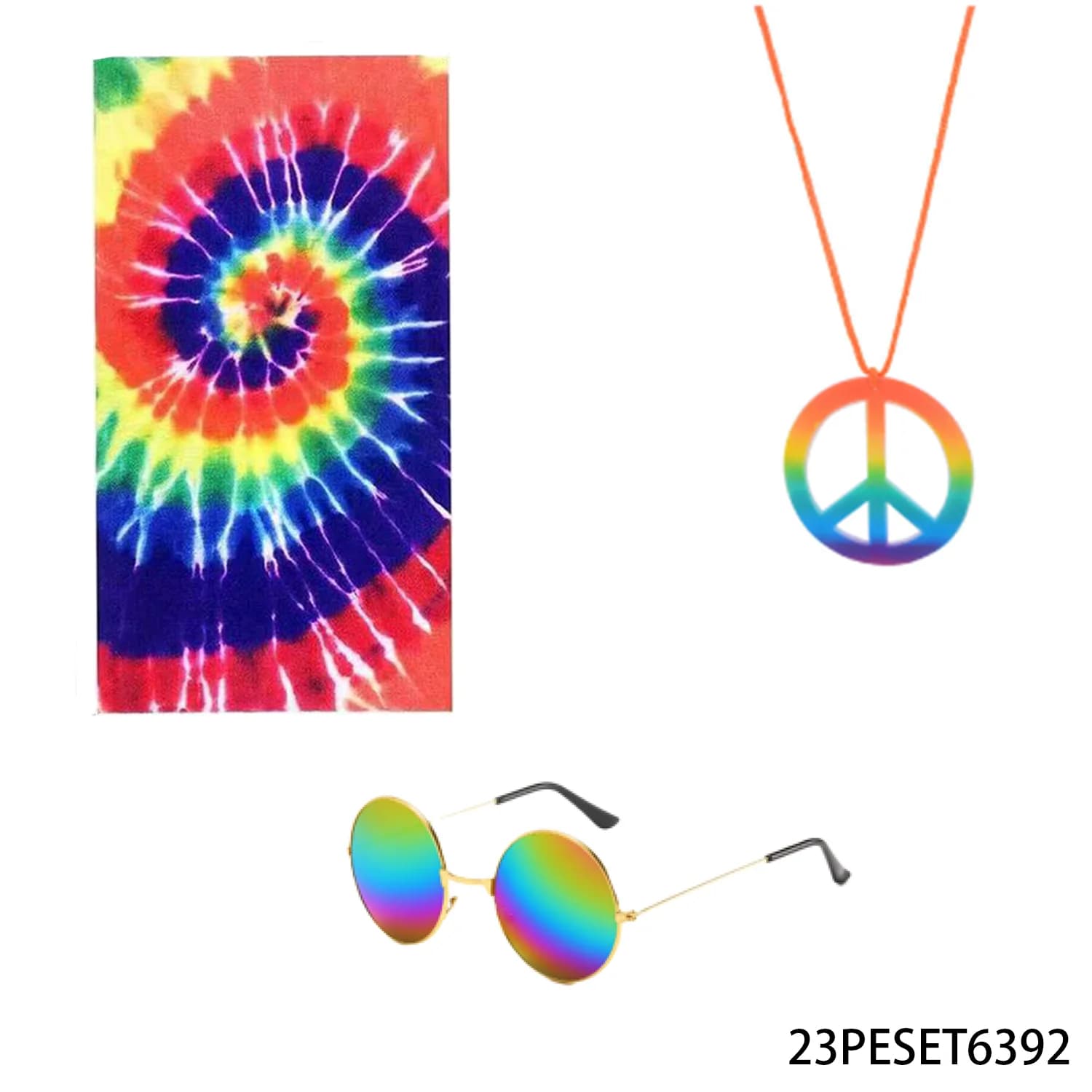 Set Costume Hippie PESENAR - Corona di Fiori, Occhiali a Cuore, Collana con Ciondolo a Simbolo della Pace Regolabile, Accessori Outfit Anni '60