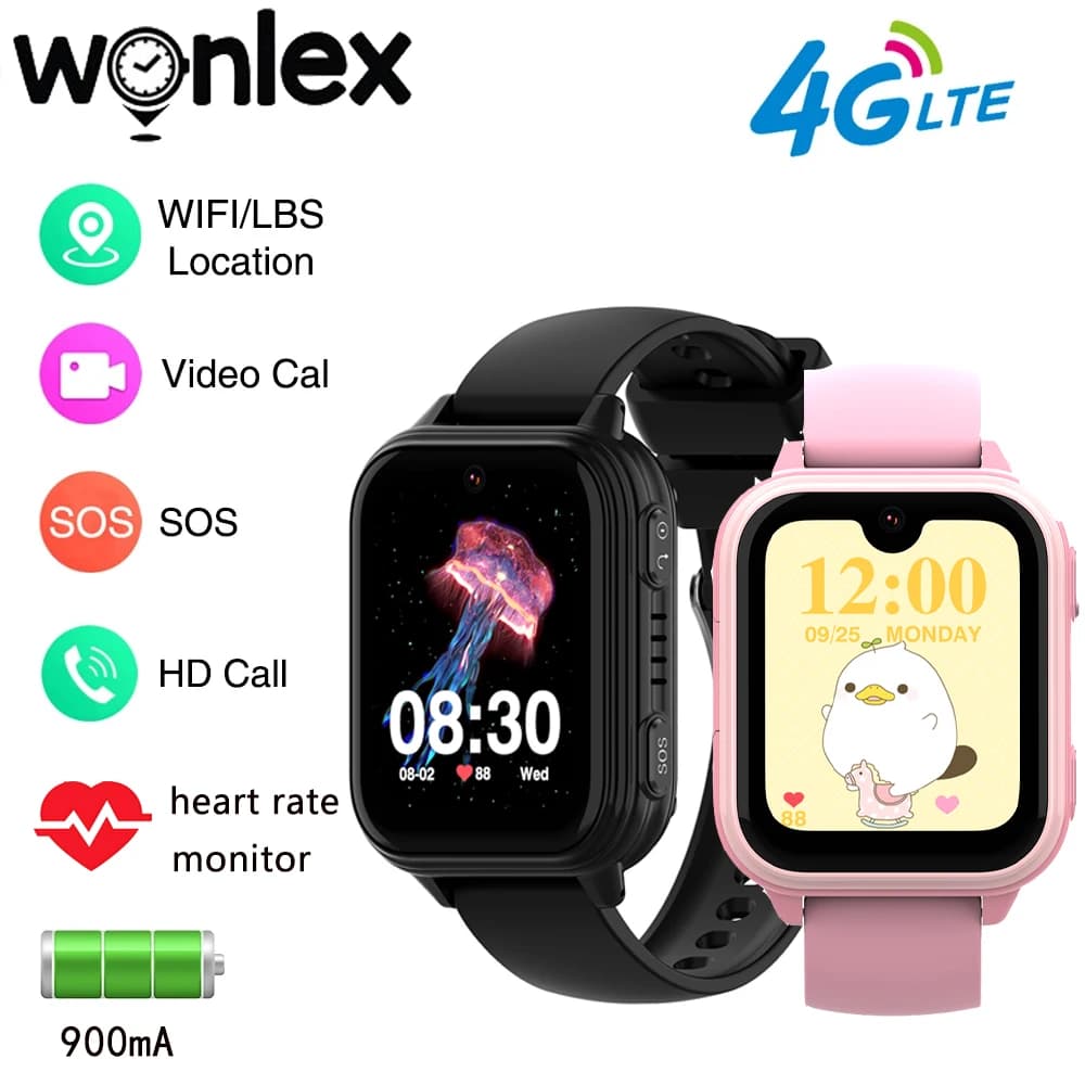 Wonlex Smart Watch per bambini 4G WiFi SOS Videochiamata Cardiofrequenzimetro Bambini Smartwatch GPS Tracker Schermo AMOLED Orologio per bambini