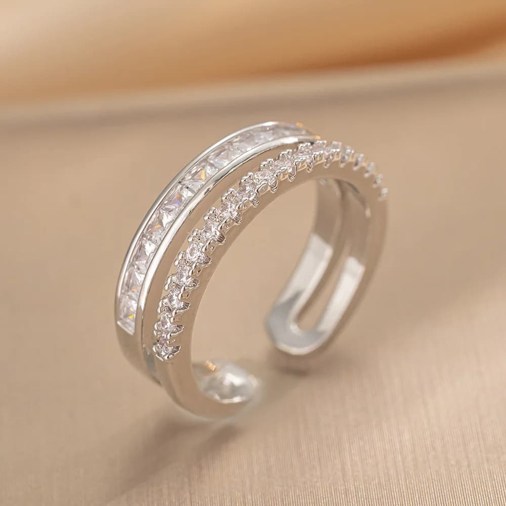 Anelli di fidanzamento regolabili in argento sterling 925 con zirconi per le donne, gioielli eleganti da matrimonio, accessori da donna, regali R252