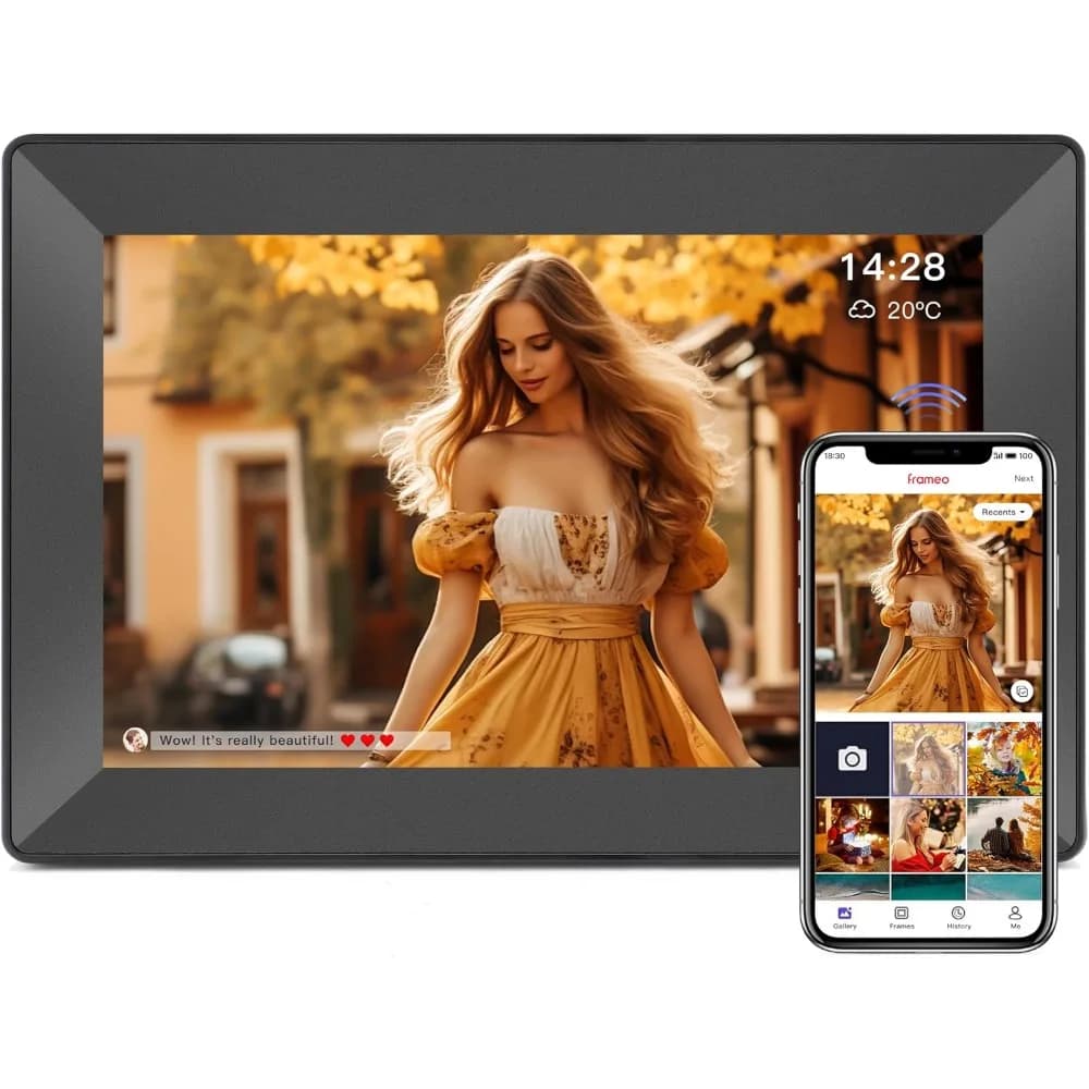 Cornice Digitale WiFi HD 10.1 Pollici con Schermo Touch, 16GB, Rotazione Automatica, Condivisione Istantanea