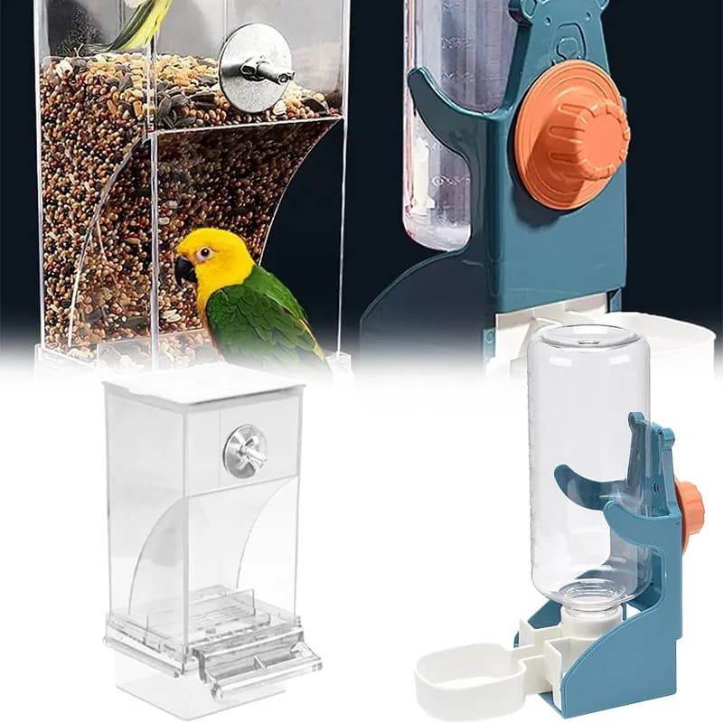 Dispenser Automatico d'Acqua per Uccelli, Contenitore per Semi e Cibo per Pappagalli, Distributore Automatico d'Acqua per Gabbie