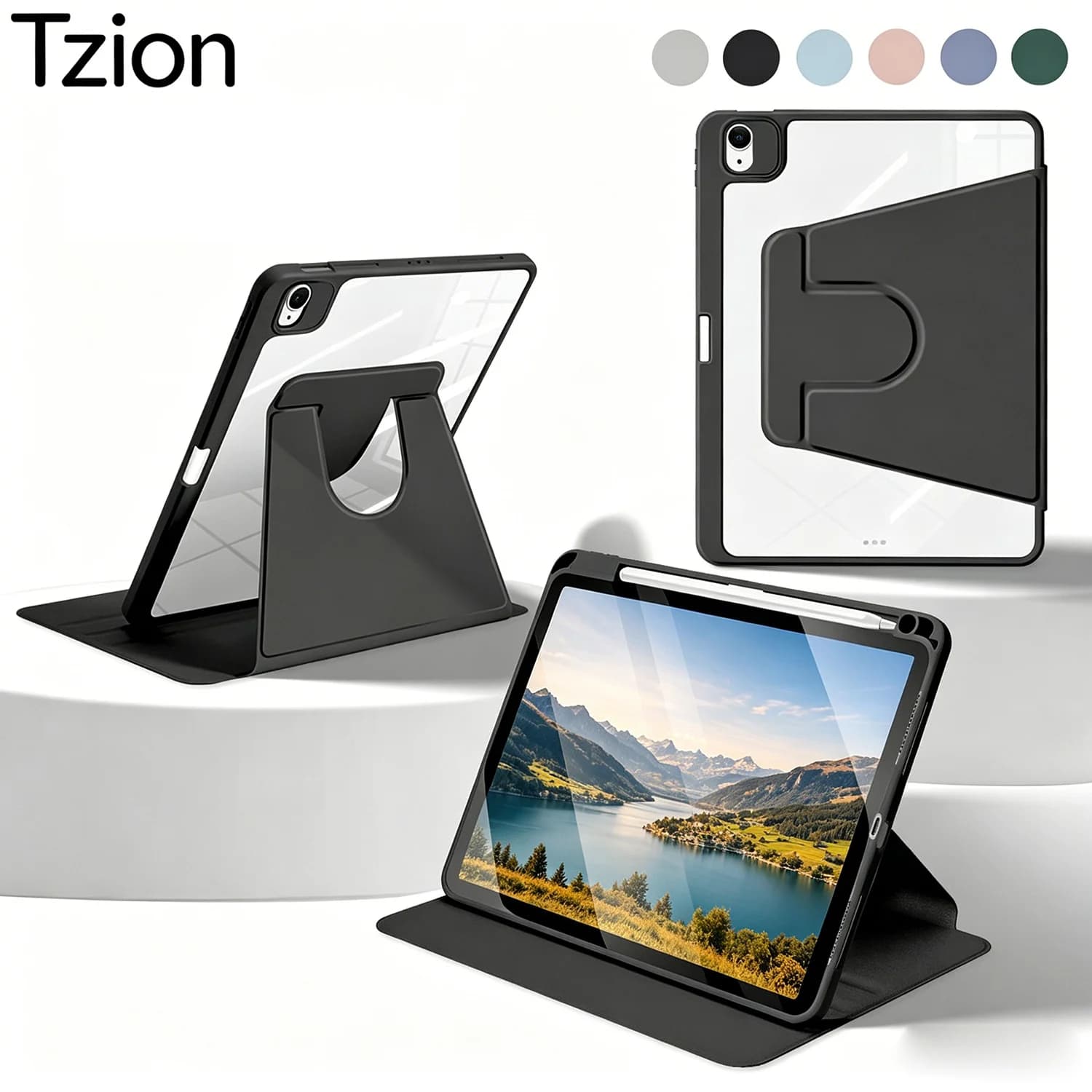 Custodia per iPad (A16) 11a/10a generazione Pro Air mini 8.3 9.7 10.2 10.5 10.9 11 12.9 13 con porta matita, cover con supporto girevole a 360°