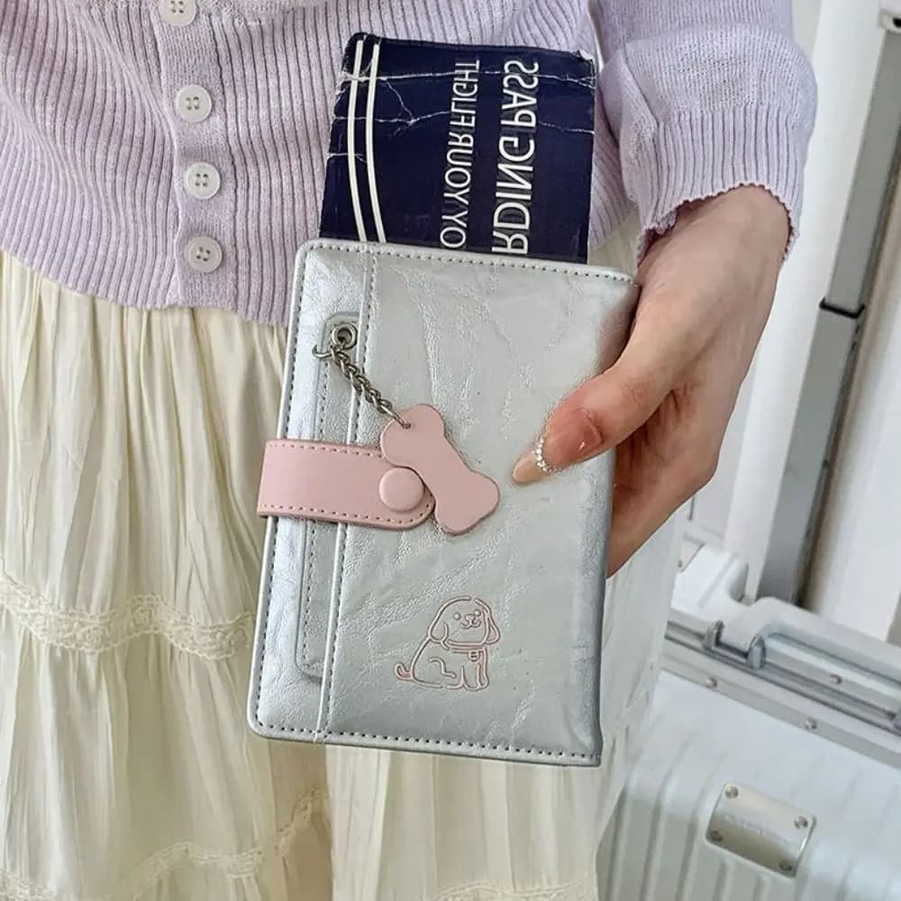 Card Holder PU Passport Bag Cute Puppy Passport Cover Travel Wallet Multifunctional Airplane Check-in Card Storage Bag Men