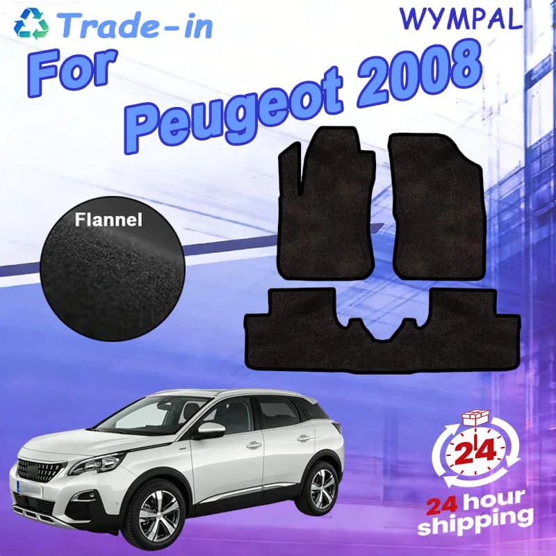 Tappetini Auto in Nylon Scamosciato per Peugeot 2008 A94 2014~2019 2016, Tappeti Antiscivolo, Copertura per Tappeti, Adesivi per Tappetini