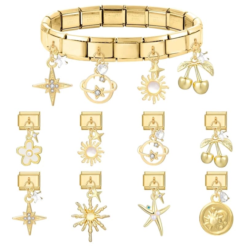 Nuovo Ciondolo a Forma di Girasole Color Oro, Charm Italiano per Bracciale in Acciaio Inox 9mm, Gioielli Fai-da-Te per Donne