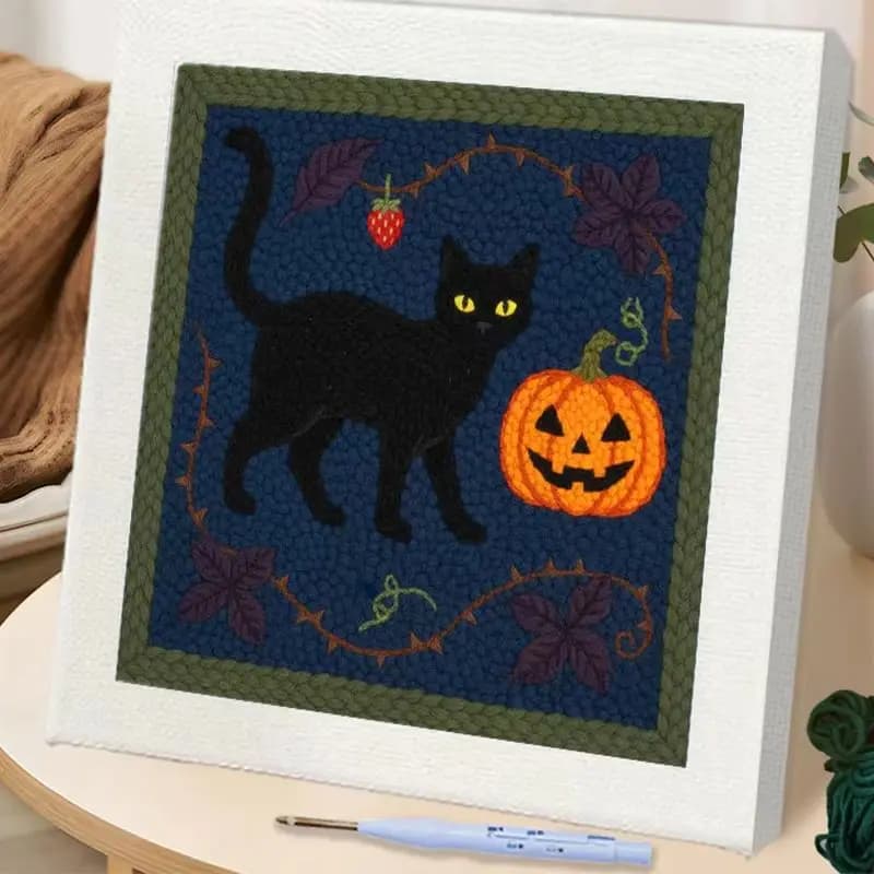 RUOPOTY Punch Needle Kit Living RoomBlack Cat Pumpkin Decoration Adult Craft Kits Hallowee Punch Needle Kit Wall Art Home Wall A