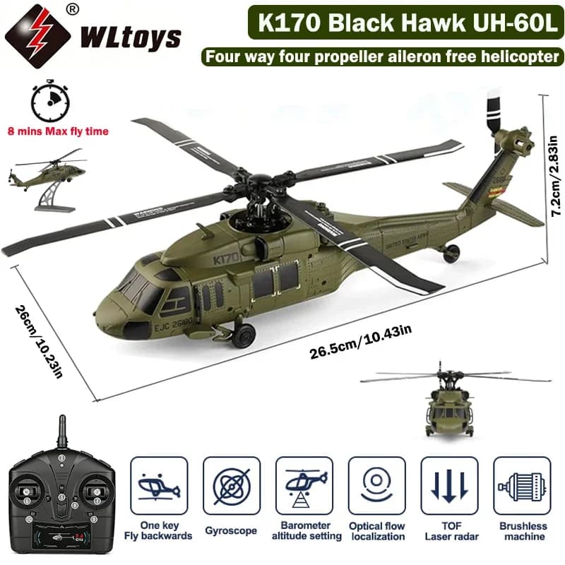 WLtoys XK K170 Black Hawk UH-60L 4CH RC Helicopter 3D/6G Gyro With Brhshless Motor 2.4G Remote Control Helicopter Toy for Kids