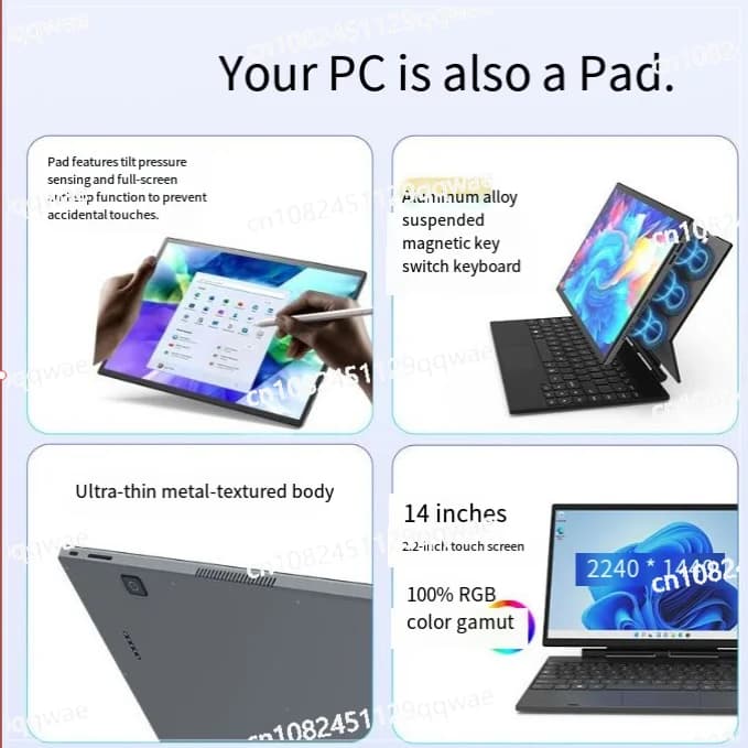Portable Business Laptop Multiform Touch Screen Backlight Win 11 12GB RAM Quad English 2026 New 14 Inch