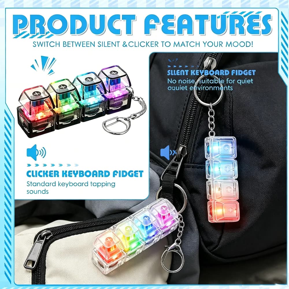 Nuovo Creativo Tester per Tastiera Meccanica Trasparente Antistress, Regalo LED Fidget Keychain con 4/9/12 Pulsanti, Portachiavi per Bambini