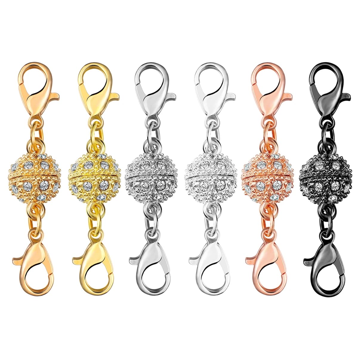5 set di fermagli magnetici rotondi in lega di sfere di strass con fibbia a moschettone fibbia magnetica per bracciale fai da te catene per collana fine rondine