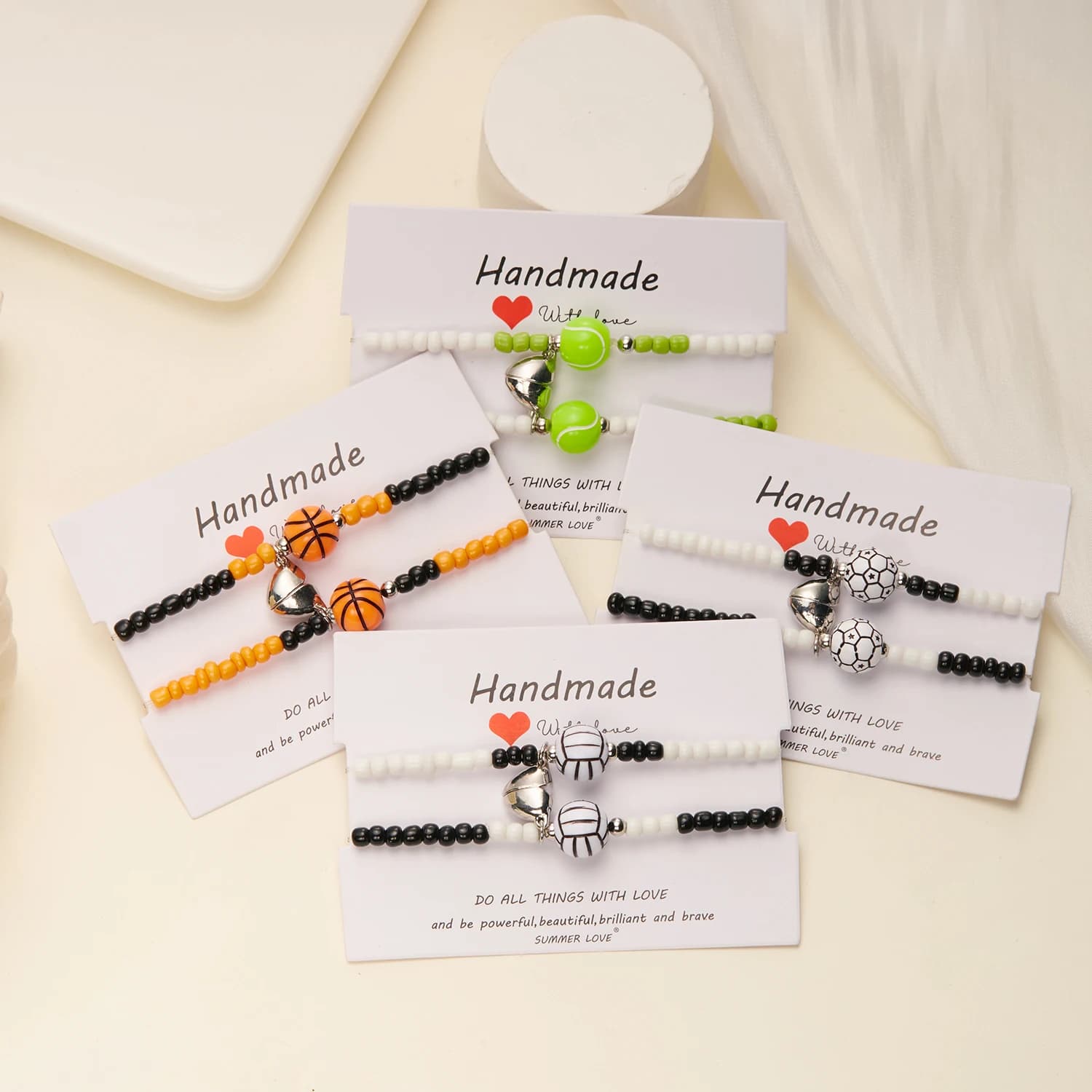 Bracciale per coppia di perline di riso per gli amanti Attira magnetica Pallavolo Tennis Basket Calcio Corda intrecciata Gioielli di amicizia