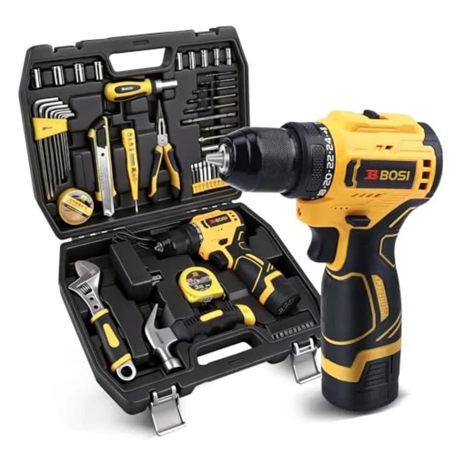 Trapano Tools Set 58 Pieces with 16V Battery Electric Screwdriver, Battery, Charger, 3/8 and 2 Variable Speed Spindle