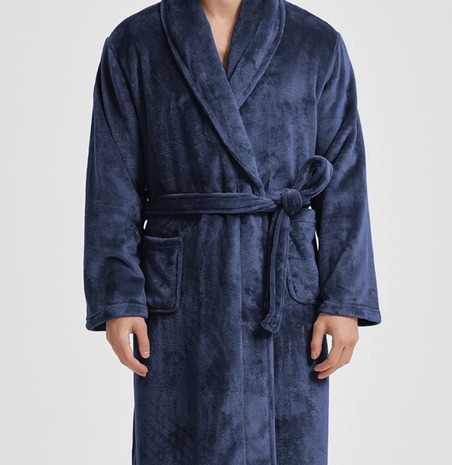 Men's Long Bathrobe Coral Fleece Winter Night Dress in Flannel Thick Lounge Bathrobe Large Dresses for Home Nightwear with Pocket