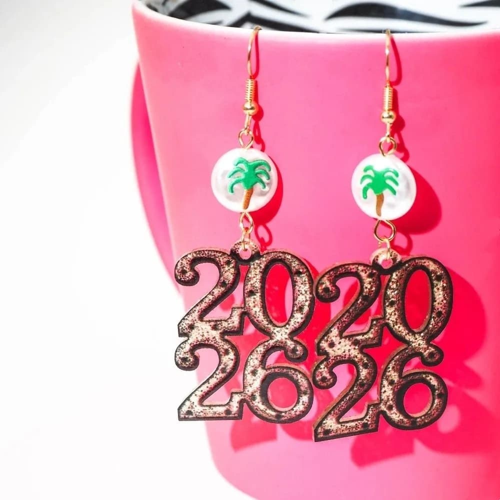 Gioielli 2026 Orecchini a bottone Estetici Acrilici Glitter Felice Anno Nuovo Orecchini Lucidi 2026 Numero Orecchini per feste Ciondolo Ragazze