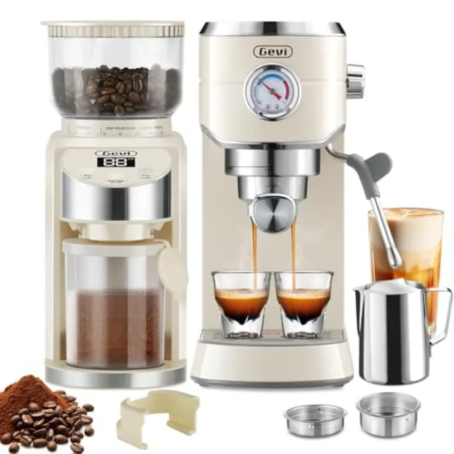 Macchina per Caffè Espresso 20 Bar con Set Macinacaffè, 35 Impostazioni di Macinatura Precisa, Montalatte in Acciaio Inox per Latte e Cappuccino