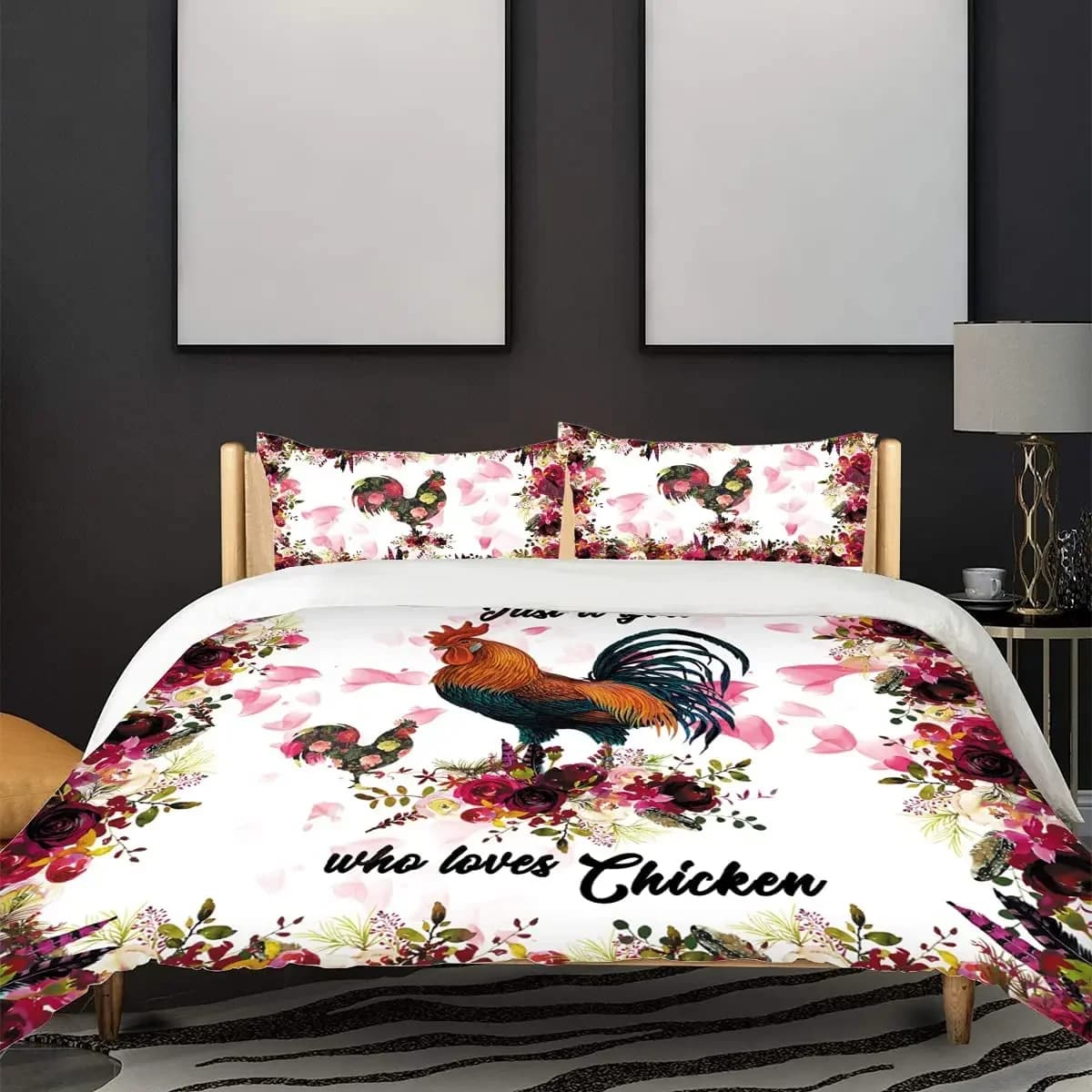 Solo una ragazza che ama il pollo Set biancheria da letto Fattoria Gallo Gallina Copripiumino, Floreale Twin King Queen 2/3 pezzi Copripiumino in poliestere