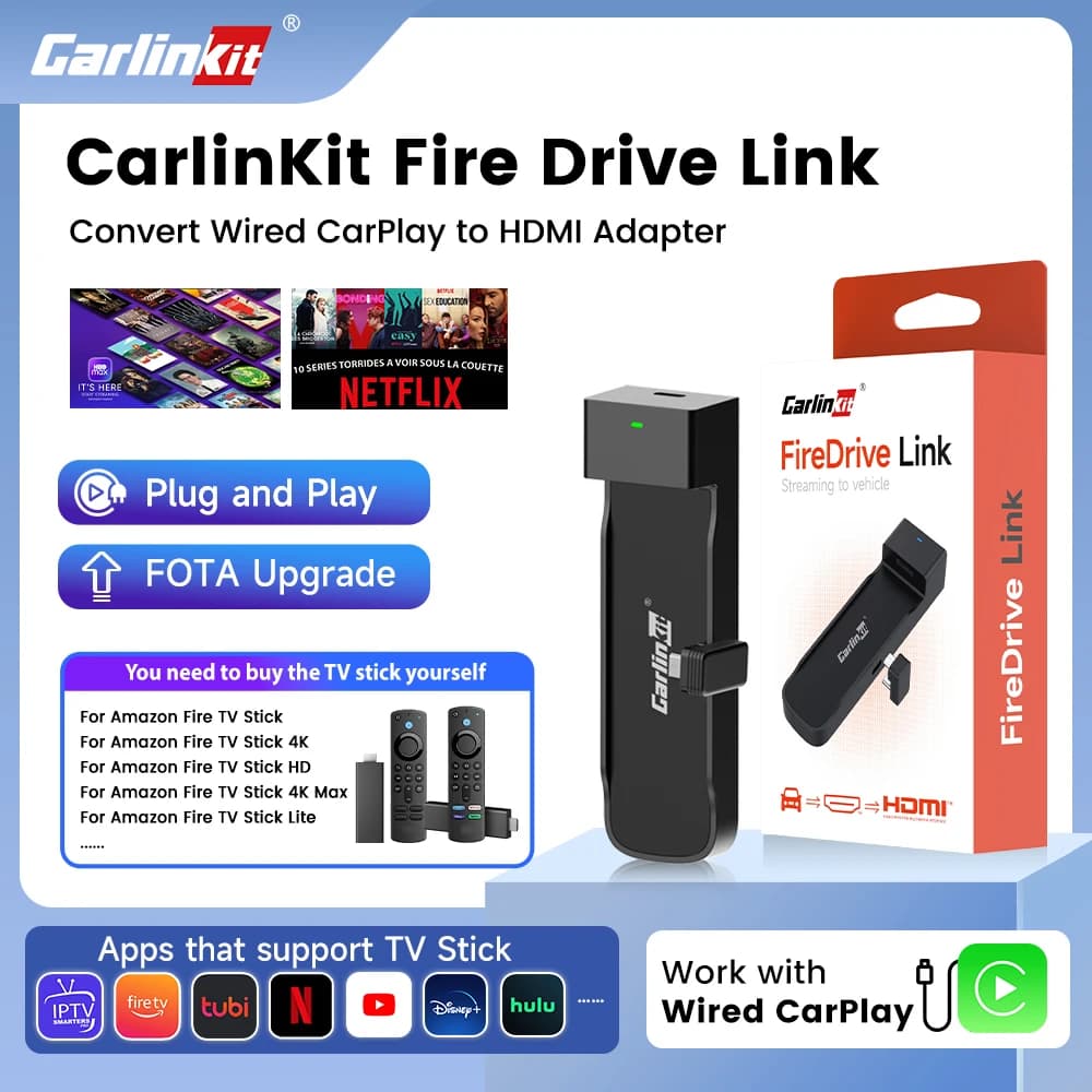 Carlinkit Supports Fire TV Stick Converter TV Streaming Box Wireless HDMI CarPlay TV Adapter for Fire TV Stick HD 4K Max Lite