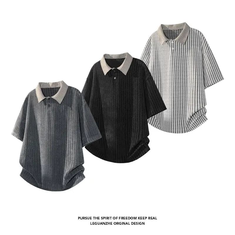 Fashionable Casual Striped Loose Short Sleeve Collared Shirt for Men And Women plus Size Comfortable Breathable T-Shirt