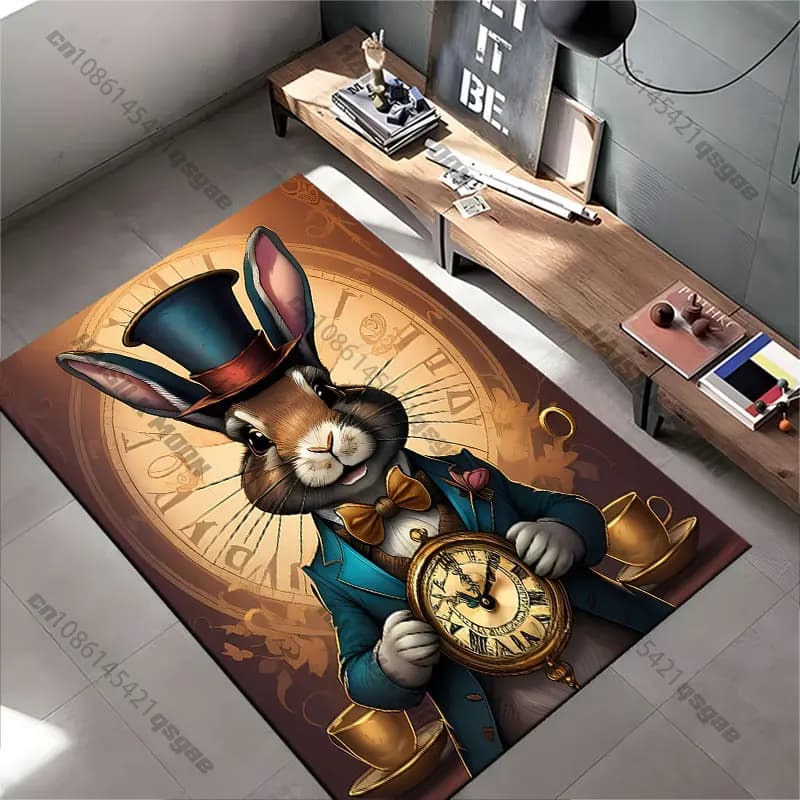 Tappeto con coniglietto vestito con orologio da tasca, tappeto da yoga, decorazione per soggiorno, tappetino per gattonare per bambini, zerbino, tappeto decorativo, tappetino da gioco