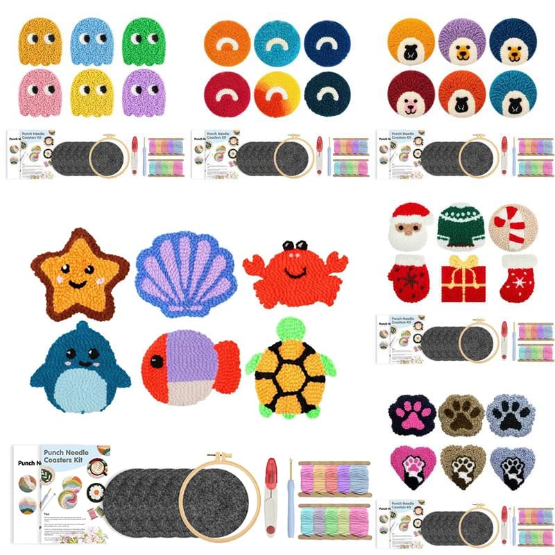 GATYZTORY Cute Animal Punch Needle Coaster Starter Kits Punch Needle Embroidery Kit Easy Embroidery Needlework Home Decor