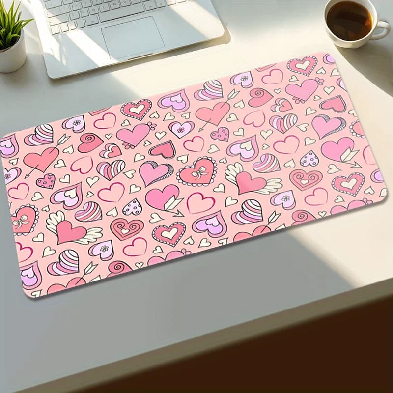 Tappetino per Mouse con Motivo a Cuori Rosa, Base Antiscivolo in Gomma, Grande Tappetino per PC, Laptop, Tastiera, Ufficio e Gaming