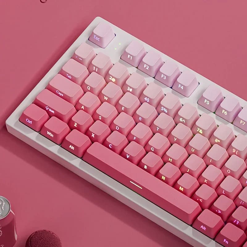 133 Keys Double Shot Shine Through Keycaps Strawberry Pink Side Print PBT Keycaps Cherry Profile for MX Switches Gaming Keyboard