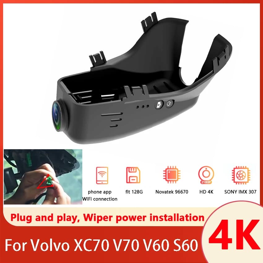 Dash Cam 4K Per Volvo XC70 V70 V60 S60 2011-2017 Auto DVR Dashcam Videoregistratore, Accessori Auto