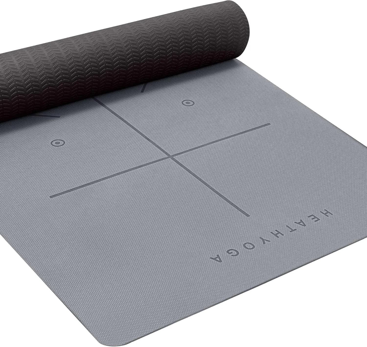 Tappetino Yoga Ecologico Antiscivolo con Linee di Allineamento Corporeo, Materiale TPE Certificato SGS, 72"x26" Spesso