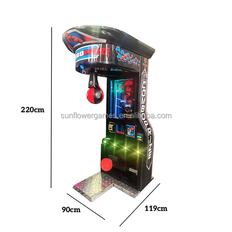 Electronic Coin Boxing Machine for Games Room, Hot-Selling Model, with Workout Function and Pussy Force, Metal, with Boxing Bag and Game Function in English