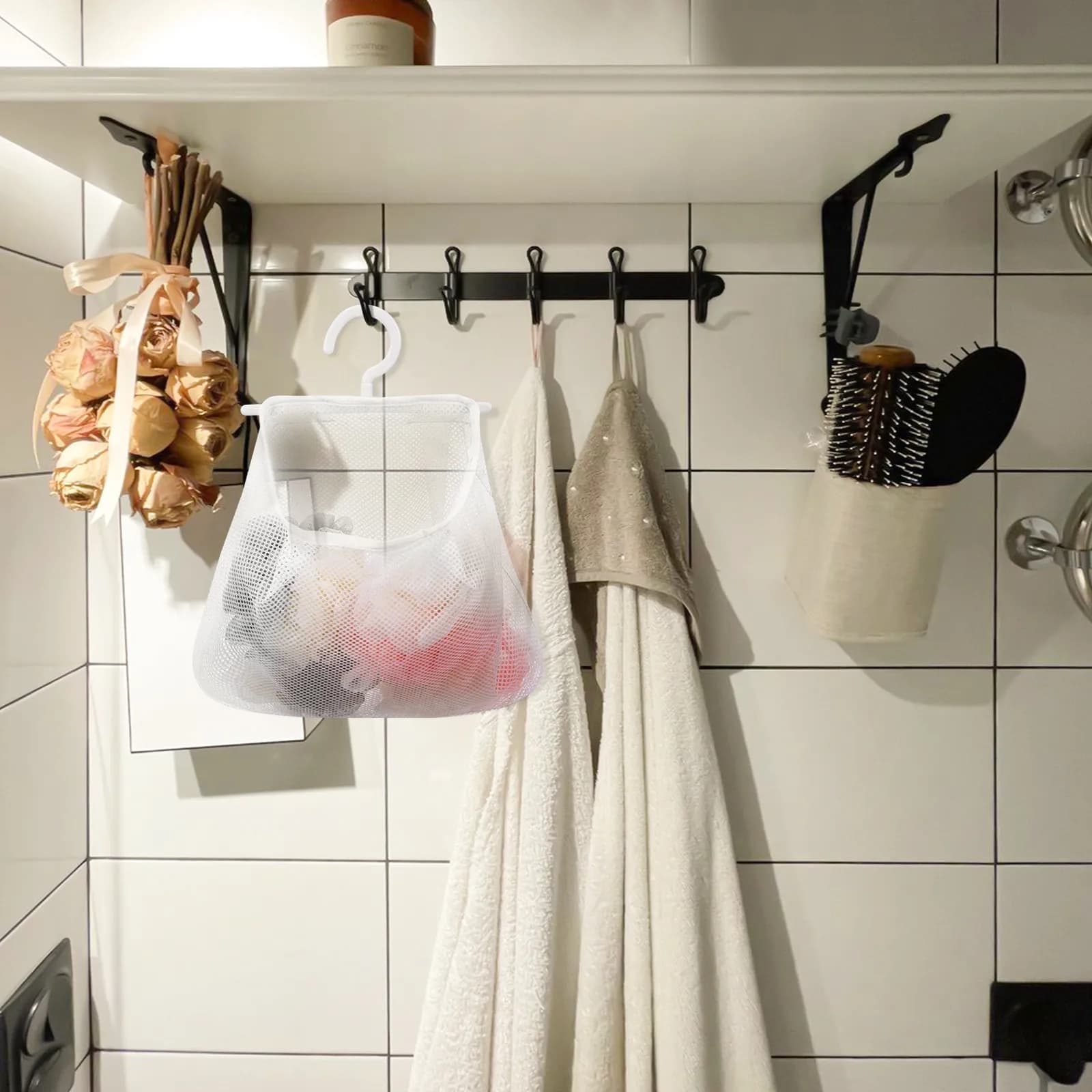 Hanging Storage Bag 34.7x27.6cm Versatile Clothespin Holder Mesh Pouch Kitchen Laundry Organizer Breathable Mesh Laundry Bag