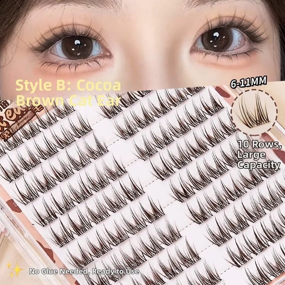100 Self-adhesive Fin Eyelashes 6-11MM, Natural Eye Makeup, Extensions Fai-da-Te Eyes Without Colla, Easy to Apply